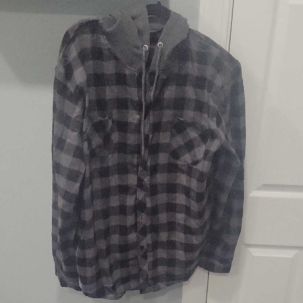 Black and Gray Plaid Hoodie Jacket